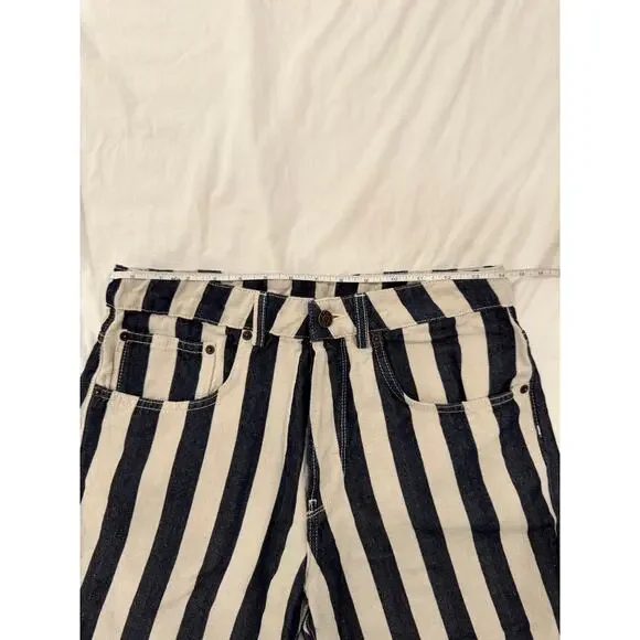 6397 Blue & White Striped Cropped Denim Pants Shorty Women's 28 Italian Nautical - Picture 8 of 15